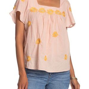 Madewell Floral Embroidered Flutter Sleeve Top NWT